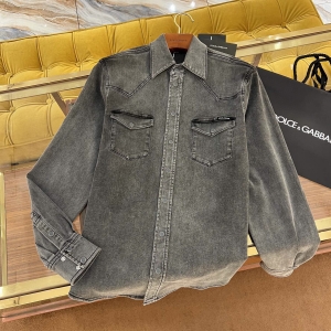 dolce & gabbana coated black stretch denim shirt