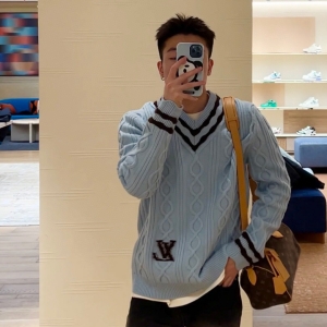 lv louis vuitton cable-knit wool and mohair v-neck pullover