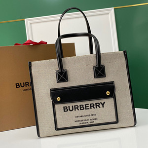 burberry small two-tone canvas and leather freya tote bag