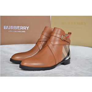 burberry strap detail house check and leather ankle boots shoes