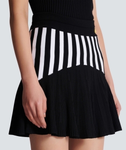 balmain pleated striped knit skirt