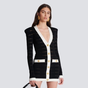 balmain two-tone knit dress with buttons