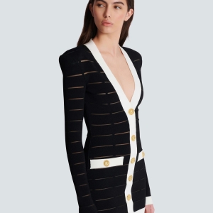 balmain two-tone knit dress with buttons