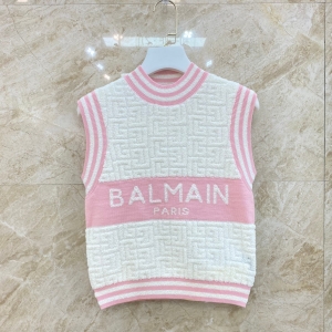 balmain sleeveless monogram knit top