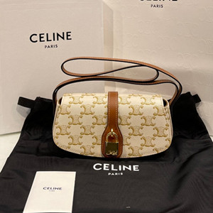 celine clutch on strap in triomphe canvas and calfskin tan #802