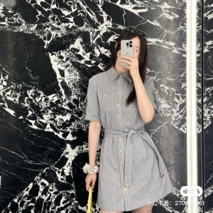 9A++ quality celine trapeze mini dress in striped cotton