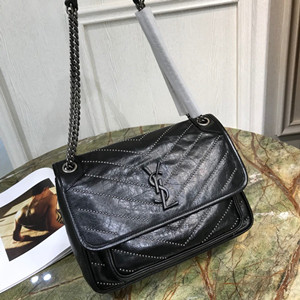 ysl saint laurent 28cm niki chain bag in crinkled quilted leather #498894.jd