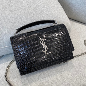 ysl yves saint laurent 19cm sunset chain wallet in shiny crocodile-embossed leather