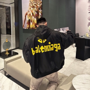 balenciaga men's tape type light hooded bomber in black